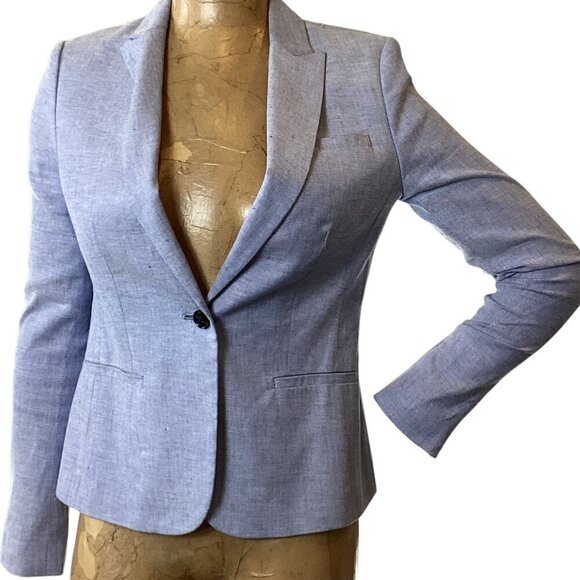 Banana Republic Classic Fit Linen Blend Cross-Weave Blazer Sz 2 Blue #324F - Picture 5 of 11